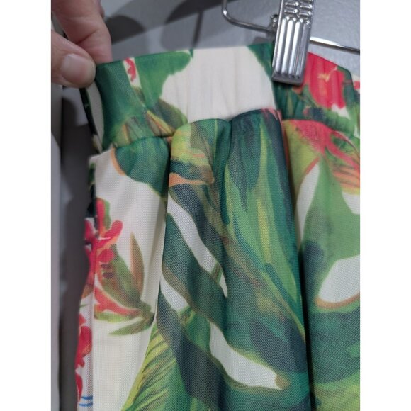 G by Guliana Printed Aria Mesh Tiered Maxi Skirt Green Tropical Parrot Sz 2X - Picture 9 of 15